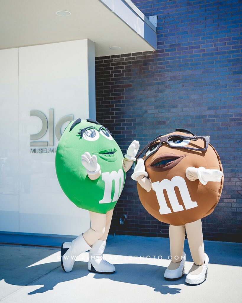 m&m characters outside of the 21c hotel in Bentonville arkansas